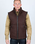 Men's Fur Lined Quilted Faux Suede Vest - Dark Brown