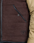 Men's Fur Lined Quilted Faux Suede Vest - Dark Brown