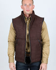 Men's Fur Lined Quilted Faux Suede Vest - Dark Brown