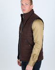 Men's Fur Lined Quilted Faux Suede Vest - Dark Brown