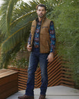 Men's Quilted Fur Lined Vest - Camel