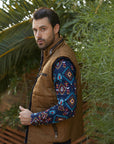 Men's Quilted Fur Lined Vest - Camel