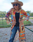 Vintage Rodeo Poster Button-Up Long Sleeve Shirt Duster Dress