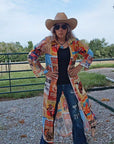 Vintage Rodeo Poster Button-Up Long Sleeve Shirt Duster Dress