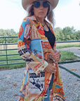 Vintage Rodeo Poster Button-Up Long Sleeve Shirt Duster Dress