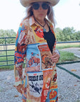Vintage Rodeo Poster Button-Up Long Sleeve Shirt Duster Dress