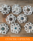 White Lotus Leather Flowers - 1" Crystal Conchos - Options