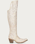 C3927 - WOMEN'S BEIGE GLITTER OVERLAY AND EMBROIDERY TALL TOP SNIP TOE COWBOY BOOT
