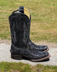 A2402 - WOMEN'S BLACK EMBROIDERY SNAKE INLAY SQUARE TOE COWBOY BOOT