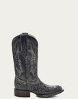 A2402 - WOMEN'S BLACK EMBROIDERY SNAKE INLAY SQUARE TOE COWBOY BOOT