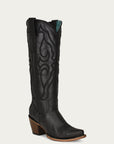 Z5075 - WOMEN'S BLACK EMBROIDERY TALL TOP SNIP TOE COWBOY BOOT