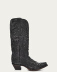 C3423 - WOMEN'S BLACK GLITTERED INLAY BLACK SNIP TOE COWBOY BOOT