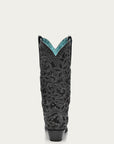 A3752 - WOMEN'S BLACK GLITTER INLAY FLORAL OVERLAY WITH CRYSTALS AND STUDS SNIP TOE BLACK COWBOY BOOT