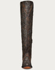 C3926 - WOMEN'S BLACK GLITTER OVERLAY EMBROIDERY AND STUDS BROWN TALL TOP SNIP TOE COWBOY BOOT
