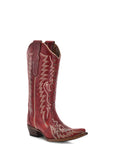 L6117 - WOMEN'S EMBROIDERY AND STUDS RED SNIP TOE COWBOY BOOT