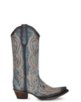 L5869 - WOMEN'S EMBROIDERY AND TRIAD BLUE JEAN SNIP TOE COWBOY BOOT