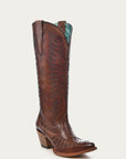 E1570 - WOMEN'S EMBROIDERY COGNAC J TOE COWBOY BOOT