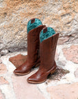 E1570 - WOMEN'S EMBROIDERY COGNAC J TOE COWBOY BOOT