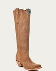 A4438 - WOMEN'S EMBROIDERY SAND SUEDE TALL TOP SNIP TOE COWBOY BOOT