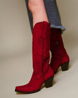 A4194 - WOMEN'S GENUINE RED FULL PYTHON SNIP TOE TALL TOP COWBOY BOOT