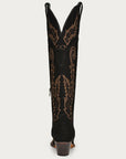 A4404 - WOMEN'S GOLD EMBROIDERY BLACK SUEDE TALL TOP J TOE COWBOY BOOT