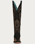 A4404 - WOMEN'S GOLD EMBROIDERY BLACK SUEDE TALL TOP J TOE COWBOY BOOT