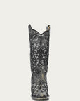 A3672 - WOMEN'S GREY GLITTER INLAY FLORAL OVERLAY WITH CRYSTALS AND STUDS SNIP TOE GREY COWBOY BOOT