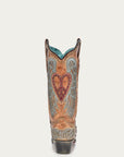 A4235 - WOMEN'S HEART AND CROSS OVERLAY AND STUDS WORN FINISH SAND SNIP TOE COWBOY BOOT