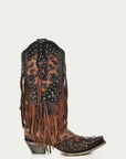 A3618 - WOMEN'S LEOPARD PRINT WITH FRINGE AND STUDS SNIP TOE COWBOY BOOT