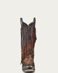 A3618 - WOMEN'S LEOPARD PRINT WITH FRINGE AND STUDS SNIP TOE COWBOY BOOT