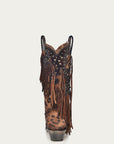 A3618 - WOMEN'S LEOPARD PRINT WITH FRINGE AND STUDS SNIP TOE COWBOY BOOT