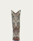 C3409 - WOMEN'S MULTICOLOR GLITTERED INLAY AND STUDS TAUPE SNIP TOE COWBOY BOOT