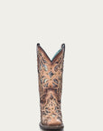 C3405 - WOMEN'S MULTICOLOR GLITTERED INLAY BONE COLOR SQUARE TOE COWBOY BOOT