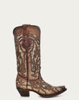 C3331 - WOMEN'S ORIX GLITTERED INLAY AND STUDS BROWN SNIP TOE COWBOY BOOT