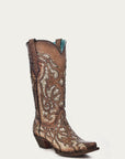 C3331 - WOMEN'S ORIX GLITTERED INLAY AND STUDS BROWN SNIP TOE COWBOY BOOT