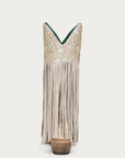 C3955 - WOMEN'S OVERLAY EMBROIDERY LAMB FRINGE WHITE SNIP TOE COWBOY BOOT