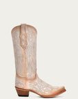 C4143 - WOMEN'S PINK LUMINESCENT EMBROIDERY CRACKLED STRAW SNIP TOE COWBOY BOOT