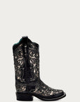 A4133 - WOMEN'S PYTHON INLAY BLACK SQUARE TOE COWBOY BOOT