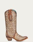 C4051 - WOMEN'S SAND GLITTER OVERLAY AND EMBROIDERY TRIAD SNIP TOE COWBOY BOOT