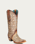 C4051 - WOMEN'S SAND GLITTER OVERLAY AND EMBROIDERY TRIAD SNIP TOE COWBOY BOOT