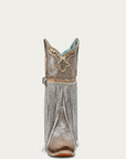 A4514 - WOMEN'S SILVER-GOLD FINISH WITH CRYSTAL FRINGE, HARNESS AND STUDS SNIP TOE COWBOY BOOT