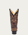 A3326 - WOMEN'S TAN INLAY EMBROIDERY AND STUDS BROWN SQUARE TOE COWBOY BOOT