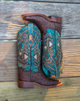 A4059 - WOMEN'S TURQUOISE EMBROIDERY, STUDED WITH WOVEN DETAIL BROWN OSTRICH SQUARE TOE RODEO BOOT