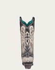 A4232 - WOMEN'S WHITE CROSS AND WINGS OVERLAY AND STUDS WORN FINISH BLACK SNIP TOE COWBOY BOOT