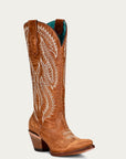 A4216 - WOMEN'S WHITE EMBROIDERY TAN SNIP TOE COWBOY BOOT