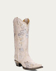 A3521 - WOMEN'S WHITE FLORAL EMBROIDERY AND CRYSTALS COWBOY BOOT