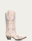 A3521 - WOMEN'S WHITE FLORAL EMBROIDERY AND CRYSTALS COWBOY BOOT
