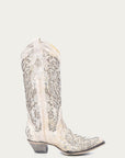 A3322 - WOMEN'S WHITE GLITTERED INLAY AND CRYSTALS SNIP TOE WEDDING COWBOY BOOT