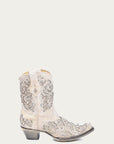 A3550 - WOMEN'S WHITE GLITTERED INLAY AND CRYSTALS SNIP TOE WEDDING COWBOY BOOTIE