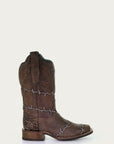 A3815 - WOMEN'S BROWN WOVEN BARBED WIRE SQUARE TOE RODEO COWBOY BOOT